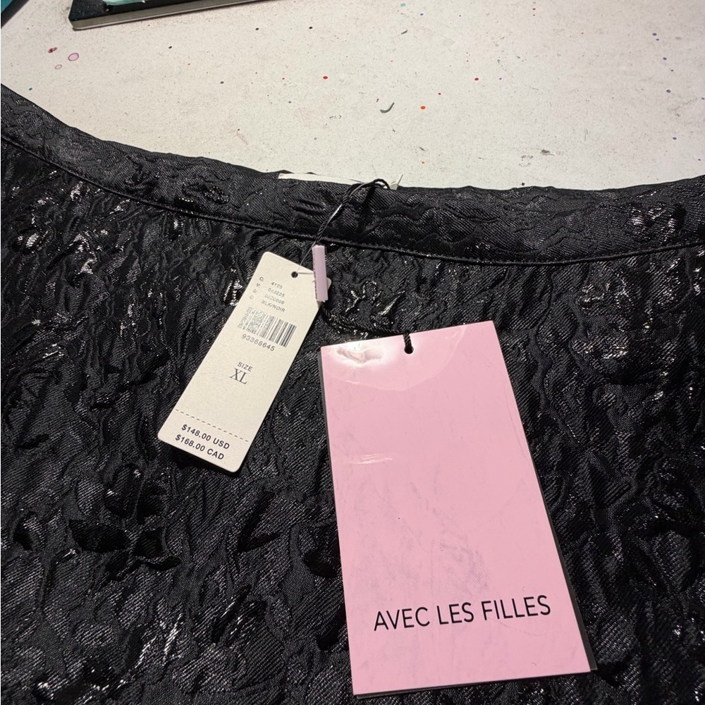 NWT Avec Les Filles With The Girls Black Textured Ruffle Mini  Skirt Sz XL - Picture 10 of 12